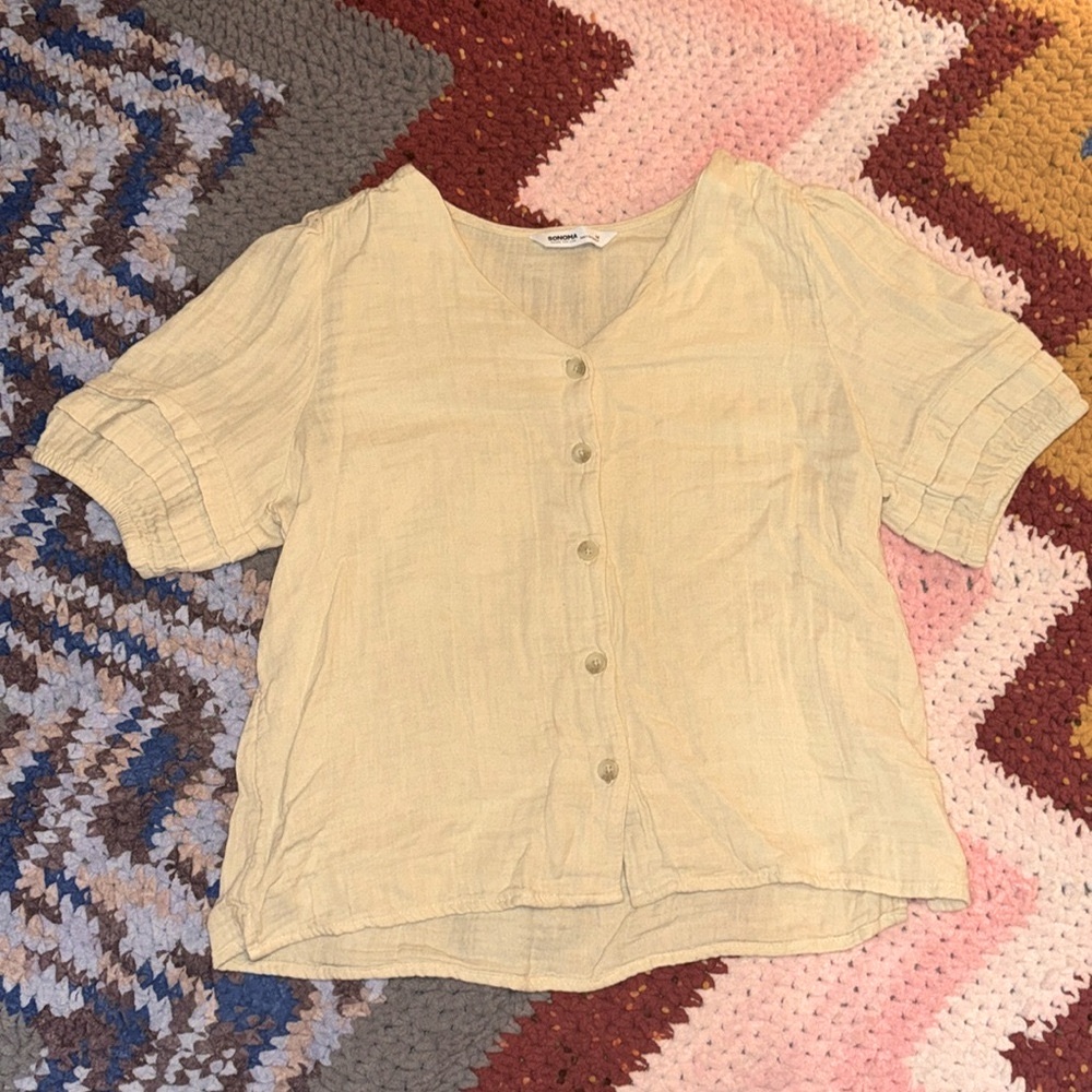 100% Cotton Shirt, Sonoma, Buttons, Beige Cream, Natural, Comfy, Boho